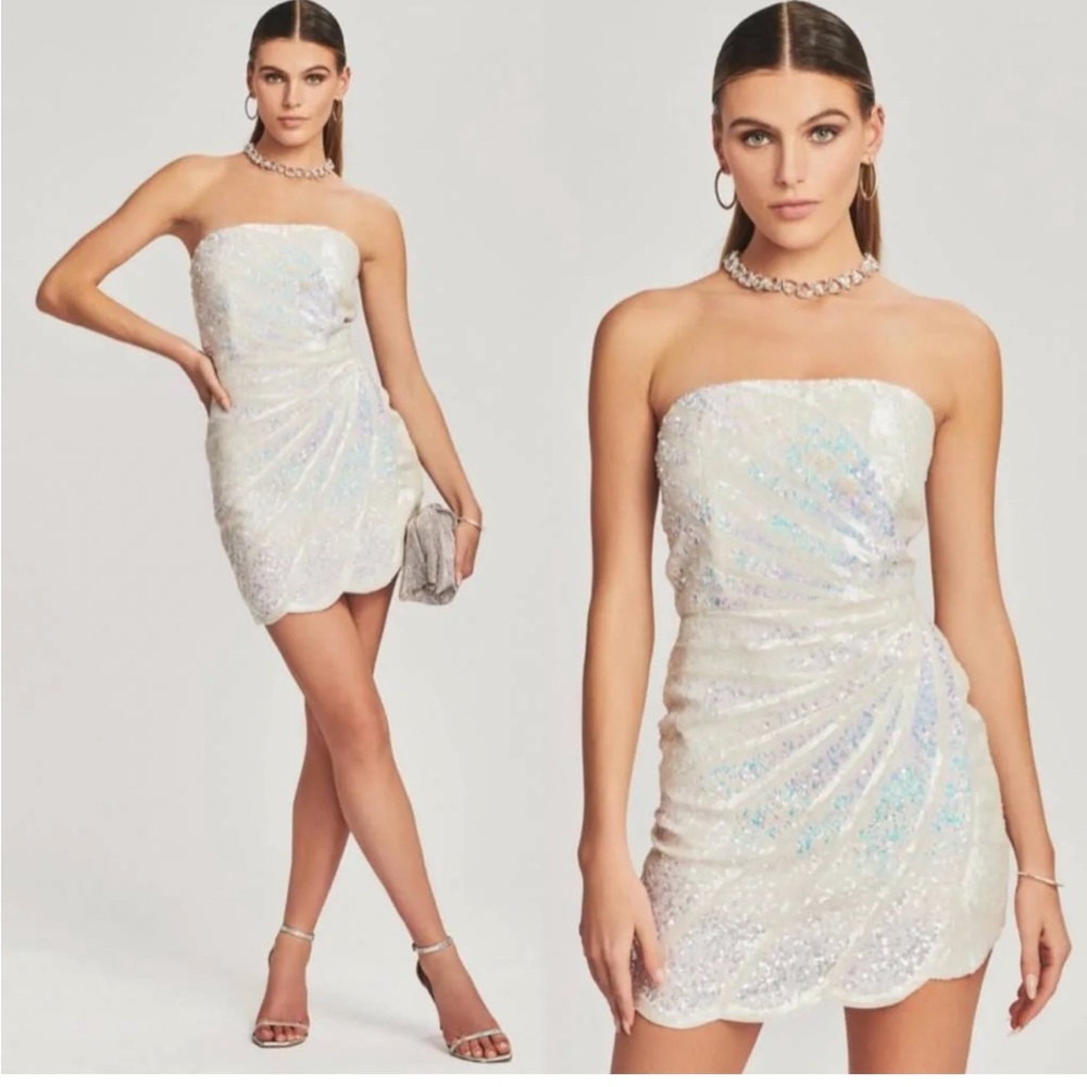 Retrofete Arabelle White Sequin Strapless Mini Dress Bridal